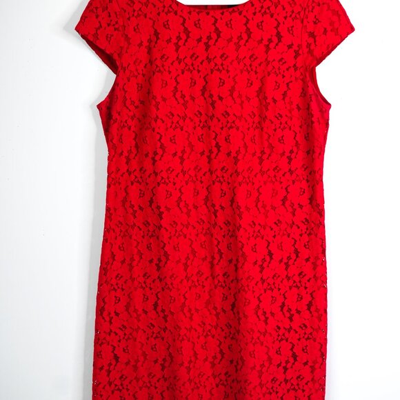 TOMMY HILFIGER Red Lace Cap Sleeve Shift Dress - Size 10 - Picture 3 of 13